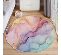 ZISTRCBAO Purple Pink Marble Round Area Rugs Living Room, Modern Abstract Circle Area Rug Non Slip Washable Floor Rugs Non Slip Pink Round Rug for Bedroom Kitchen Home Decor Floor Mat 60cm
