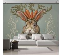 ZISTRCBAO Rabbit Wearing Carrot Its Head Panoramic Wallpaper Mural, 350x256cm Cute Animal Portrait Photo Wallpaper, High-Resolution Print, Silk Wall Mural Décor for Living Room Bedroom Corridor