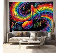 ZISTRCBAO Rainbow Stripes Musical Note Tapestry Wall Hanging, Tapestry Graffiti Music Theme Design Wide Wall Hanging, Multicolor Tapestries Poster for Living Room Bedroom Dorm Decor, 230x180cm
