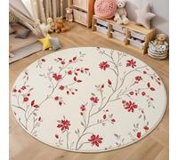 ZISTRCBAO Red Floral Vines Round Area Rug 120cm, Vintage Elegance Round Rugs for Living Room, Red Washable Thin Soft Non-slip Suitable for Bedroom Entrance Dining Room Family Dormitory