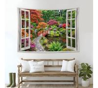ZISTRCBAO Red Maple Leaves Red Arched Bridge Tapestry, Japanese Garden Window View Wall Hanging, Tapestries Decor, Greenery Wall Art for Classroom, Living Room, Dorm - 100x75cm