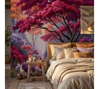 ZISTRCBAO Red Maple Trees Forest Path Wall Murals, Dreamy Fairytale Style Wallpaper Mural for Living Room Bedroom TV Background Office Wall Decoration Poster - 250x175cm, Red