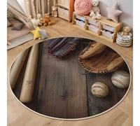 ZISTRCBAO Retro Baseball Gear Round Rugs 80cm, Sports Theme Washable Circle Rug Soft Short Pile Non Slip Floor Round Rugs for Boys' Teen Bedroom Entryway, Brown