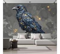 ZISTRCBAO Rocks Crows Photo Wallpaper Wall Mural 200x140cm, 3D Panoramic Photo Wallpaper Wall Mural - Watercolor Doodle Animals Silk Poster for Bedroom Living Room Background Decor Poster