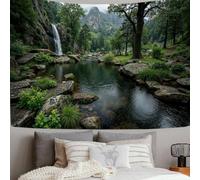 ZISTRCBAO Rocks Forests Waterfalls Tapestry Wall Hanging Tranquil Canyon Scenery Tapestries, Deep Green Tapestry Wall Art Decor, For Bedroom Living Room Dorm Home Party Decoration - 150x130cm