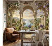 ZISTRCBAO Roman-Style Colonnades Flowers Wall Mural, Neoclassical Garden Mural Wallpaper Room Decor Wall Art for Living Room Bedroom Kitchen Decorative Walls Art 350x256cm