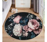 ZISTRCBAO Rose Peony Round Area Rugs Living Room Bedroom, Vintage Watercolor Floral Round Rugs 80cm, Soft Machine Washable Non Slip Non Shedding Floor Rug for Office Study Home Decor, Pink