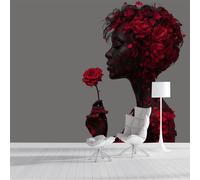 ZISTRCBAO Rose Petals Female Silhouette Wallpaper Mural, Romantic Art Poster Picture Wallpaper Mural 250x175cm Wall Paper for Home Living Room Kids Bedroom Decor, Gray