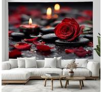 ZISTRCBAO Roses Pebbles Candles Tapestry Wall Hanging, Romantic Zen Tapestry for Bedroom Aesthetic, Red Tapestries Wall Art for College Dorm Beach Throws Table Cloth Bedding Tapestry, 150x100cm