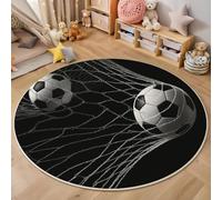 ZISTRCBAO Round Soccer Ball Flies Into The Goal Area Rug Sports Theme Round Rugs 160cm Black Carpet for Bedroom Circle Area Rugs Low Pile Non Slip Backing Washable Rug for Children's Room Playroom