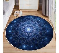 ZISTRCBAO Round Stars Mandala Print Rug, Mysterious Cosmic Style Rugs for Bedroom, Deep Blue Circle Rug for Dining Table, Washable Rugs, Non Slip & Low-Pile Carpet 80cm