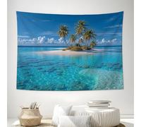 ZISTRCBAO Sandy Islands Palm Trees Tapestry Wall Hanging, Tapestry Tropical Island Scenery Design Wide Wall Hanging, Blue Tapestries Poster for Living Room Bedroom Dorm Decor, 150x100cm