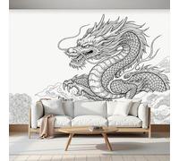 ZISTRCBAO Sea Clouds Chinese Dragon Wallpaper, Traditional Line Drawing Style Wall Mural for Living Room, Bedroom, White Silk Wall Papaer Decoration, Photo Wallpaper & Home Decor, 200x140cm