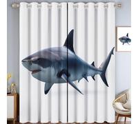 ZISTRCBAO Shark Blackout Curtains for Bedroom, Cartoon Animal Printed Window Curtain, White Thermal Insulated Drapes for Living Room Decor 2 Panels Set, W 36" x L 72" In