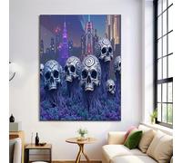 ZISTRCBAO Skull City Canvas Wall Art Fantasy Art on Canvas Print Posters Purple Prints Poster Pictures for Living Room Hallway Stairs Bedroom Bathroom Wall Decor 70×100 cm Frameless
