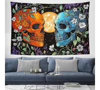 ZISTRCBAO Skulls Vines Full Moon Tapestry Wall Hanging 100x75cm | Retro Psychedelic Style Tapestries Wall Art for Halloween and Goth Style Room Decor, Black