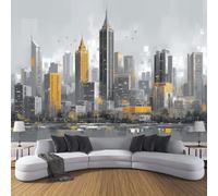 ZISTRCBAO Skyscraper Street Wallpaper Mural, Modern Cityscape Poster Picture Wallpaper Mural 350x256cm Wall Paper for Home Living Room Kids Bedroom Decor, Gray