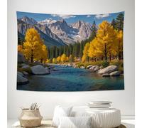 ZISTRCBAO Snow-Capped Mountains Autumn Trees Tapestry Autumn Natural Scenery Wall Tapestry for Bedroom Aesthetic, Yellow Tapestries Wall Hanging Background Cloth for Dorm Living Room Decor 100x75cm
