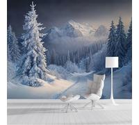 ZISTRCBAO Snow-Capped Mountains Pine Forests Mural Wallpaper, Alpine Winter Scenery Panoramic Wallpaper, Wall Mural Decoration Poster 400x280cm Murals for Living Room Bedroom Hallway, White