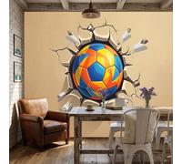 ZISTRCBAO Soccer Ball Breaking Through Wall Wallpaper, 3D Stereoscopic Effect Wall Mural for Living Room, Bedroom, Light Brown Silk Wall Papaer Decoration, Photo Wallpaper & Home Decor, 250x175cm