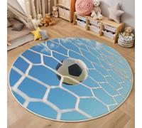 ZISTRCBAO Soccer Ball Flies Into The Goal Rugs Round 80cm Living Room, Sports Art Style Circle Carpet, Non Slip Machine Washable Carpet, Blue Round Rug for Nursery Children's Toy Room