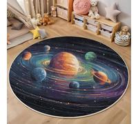 ZISTRCBAO Solar System Planets Round Entryway Rug 80cm, Cosmic Theme Round Rugs for Living Room, Soft Anti Slip Machine Washable Indoor Circle Floor Mat for Boys' Teen Room Home Decor, Multicolor