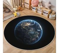 ZISTRCBAO Space Earth Rugs Round 120cm Living Room, Cosmic Theme Circle Carpet, Non Slip Machine Washable Carpet, Black Round Rug for Nursery Children's Toy Room