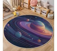 ZISTRCBAO Space Planet Rugs Round 180cm Living Room, Cosmic Art Style Circle Carpet, Non Slip Machine Washable Carpet, Purple Round Rug for Nursery Children's Toy Room