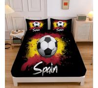 ZISTRCBAO Spanish Flag Soccer Ball Fitted Sheet Single Bed with 2 Pillowcases, Watercolor Graffiti Bed Sheets Bedroom Decor, 30 Cm Deep Pocket, Black Sheet Set for Adults Teens, 90x190x30 cm