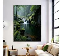 ZISTRCBAO Stream Moss Rocks Wall Art Canvas, Tranquil Natural Landscape Wall Decor Poster Prints, Canvas Unframe Prints Room Decor for Living Room Bathroom Bedroom Home 40×50 cm