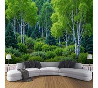 ZISTRCBAO Summer Birch Forest Silk Wall Mural Decoration Poster Picture Photo Wallpaper 400x280cm, Japanese Natural Landscape Wall Mural Decoration, Green Paper for Home Living Room Bedroom Kitchen