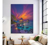 ZISTRCBAO Sunrise At The Ocean Pier Canvas Wall Art Scenic Realism on Canvas Print Posters Purple Prints Poster Pictures for Living Room Hallway Stairs Bedroom Bathroom Wall Decor 60×90 cm Frameless