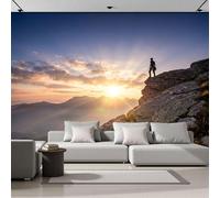 ZISTRCBAO Sunrise Mountaintop Hikers Wallpaper, Outdoor Sports Realism Wall Mural for Living Room, Bedroom, Blue Silk Wall Papaer Decoration, Photo Wallpaper & Home Decor, 300x210cm