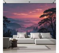 ZISTRCBAO Sunrise Over Misty Pine Forests Mural Wallpaper, Tranquil Natural Landscape Panoramic Wallpaper, Wall Mural Decoration Poster 250x175cm Murals for Living Room Bedroom Hallway, Pink