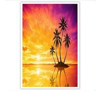 ZISTRCBAO Sunset Coconut Trees Small Island Canvas Pictures for Wall, Tropical Seaside Scenery Canvas Prints Room Decor, Wall Decor for Living Room Dining Bathroom 80×120 cm, Unframe