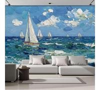 ZISTRCBAO The Sea Sailing Ships Photo Wallpaper 400x280cm Silk Art Print Wall Mural Decoration Poster Picture Oil Painting Magnificent Seascape 3D Panoramic Wallpaper Murals Wall, Blue