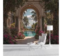 ZISTRCBAO Tropical Garden Archway Wallpaper Mural, Elegant Classical Architecture Poster Picture Wallpaper Mural 250x175cm Wall Paper for Home Living Room Kids Bedroom Decor, Beige
