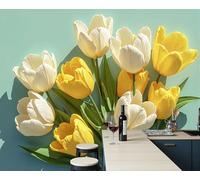 ZISTRCBAO Tulip Bouquet Panoramic Wallpaper Mural - 250x175cm Silk Wall Mural, Fresh Flowers Wallpaper Photo Wall Murals Home Bedroom Decoration Walls Covering