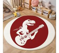 ZISTRCBAO Tyrannosaurus Rex Playing Guitar Round Area Rug 60cm, Cartoon Animal Washable Area Rugs for Boys Girls, Soft Low-Pile Carpets with Non-slip Carpet for Nursery Children's Toy Room, Red
