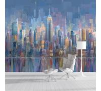 ZISTRCBAO Urban Skyline Mural Wallpaper, Abstract Expressionism Panoramic Wallpaper, Wall Mural Decoration Poster 400x280cm Mural for Living Room Bedroom Hallway, Blue