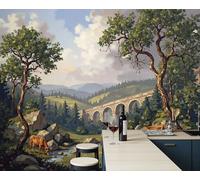 ZISTRCBAO Valleys Fields Cattle Photo Wallpaper 250x175cm Silk Art Print Wall Mural Decoration Poster Picture Traditional Pastoral Scenery 3D Panoramic Wallpaper Murals Wall, Deep Green