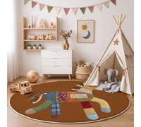 ZISTRCBAO Vintage Collage Art Round Rugs 60cm, Ochre | Washable Soft Low Pile, Non-shedding, Patchwork Pony Circle Area Rug with Non-slip Backing for Kids Bedroom, Playroom and Reading Corner