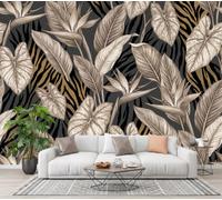 ZISTRCBAO Vintage Tropical Plant Wallpaper Wall Mural | Bird Paradise Zebra Stripes 3D Effect Wall Decor Silk Poster Wallpaper Beige Walls Covering for Living Room Bedroom TV Backdrop Mural 300x210cm