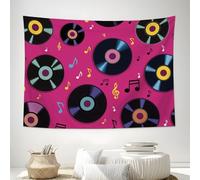 ZISTRCBAO Vinyl Record Musical Notes Tapestry Wall Hanging, Tapestry Retro Music Style Design Wide Wall Hanging, Rose Pink Tapestries Poster for Living Room Bedroom Dorm Decor, 230x180cm