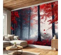 ZISTRCBAO Wallpaper 350x256cm - Clouds Mist Red Maple Trees Home Decor & Mural, Dark Mysterious Forest Photo Mural Wallpaper Room Decoration Home Office Wall Covering Poster, Red