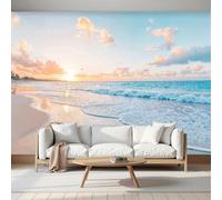 ZISTRCBAO Wallpaper 400x280cm - White Clouds Mirror-Like Sand Home Decor & Mural, Healing Beach Scenery Photo Mural Wallpaper Room Decoration Home Office Wall Covering Poster, Light Blue