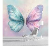 ZISTRCBAO Wallpaper - Wall Mural Cyan Pink Butterflies, Photo Wallpaper Watercolor Animals, Multicolor Silk Art Print Wall Paper for Boys Girls Bedroom Mural Decoration 250x175cm