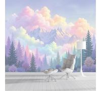 ZISTRCBAO Wallpaper - Wall Mural Forest Clouds, Photo Wallpaper Dreamy Theme, Light Pink Silk Art Print Wall Paper for Boys Girls Bedroom Mural Decoration 250x175cm