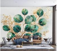 ZISTRCBAO Wallpaper - Wall Mural Gold Leaf Eucalyptus Leaves Silk Premium Art Print 400x280cm Wall Mural Decoration Modern Luxury Poster Picture Design Room Bedroom, Green