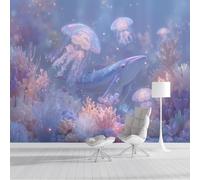 ZISTRCBAO Wallpaper - Wall Mural Jellyfish Coral Reef, Photo Wallpaper Dreamy Ocean Theme, Light Blue Silk Art Print Wall Paper for Boys Girls Bedroom Mural Decoration 400x280cm